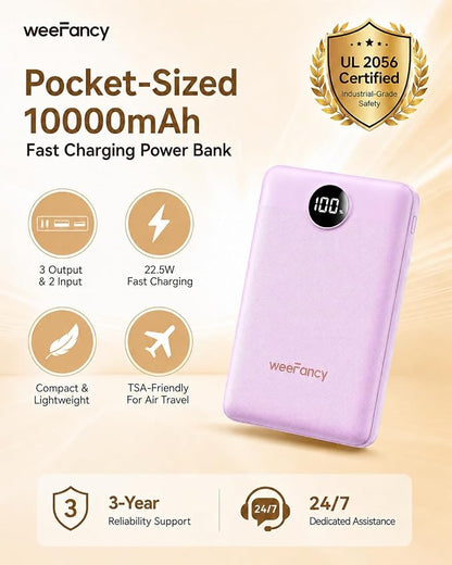 Small Portable Charger 10000mAh, Mini Power Bank with LED Display, 20W Fast Charging USB-C Battery Pack, Compact Travel Charger Compatible with iPhone 17/16/15/14, Android, etc