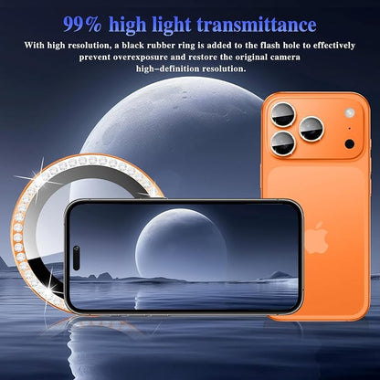 ShinKin Camera Lens Protector for iPhone 17 Pro/iPhone 17 Pro Max, Glitter Camera Cover, 9H Tempered Glass Individual Metal Ring Camera Protector for iPhone 17 Pro/17 Pro Max (Diamond - Orange)