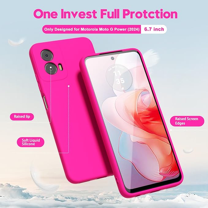 oakxco for Motorola Moto G Power 5G 2024 Phone Case Liquid Silicone, Thin Slim Soft Rubber Gel TPU Plain Simple Cover for Women Girl Cute, Matte Solid Color, Hot Pink Fuchsia