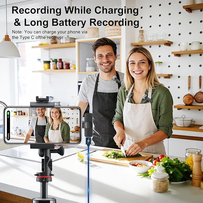 Wireless Mini Microphone for iPhone-Noise Reduction Lapel Mic for Ipad, Android,Clip-on Mini Microphone,Ideal for Vlog Tiktok YouTube Podcast Content Creator