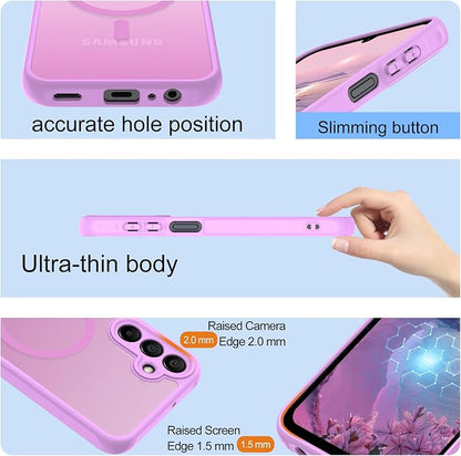 Compatible for Samsung Galaxy A15 5G Phone Case: A15 Case [Mag-Safe Fit] with 2PC Tempered Glass Screen Protector,Matte Translucent Soft-Touch Skin/Full Body Protection for Cell Phone A 15 Cover,Pink