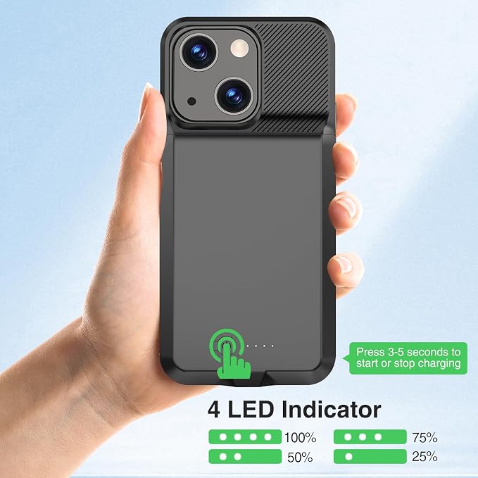 GIN FOXI Battery Case for iPhone 13/13 Pro/14/14 Pro, Charging Case Real 7000mAh Rechargeable Charger Cover Anti-Fall Protection Ultra-Slim Extended Battery Pack Juice Box, 6.1" Black