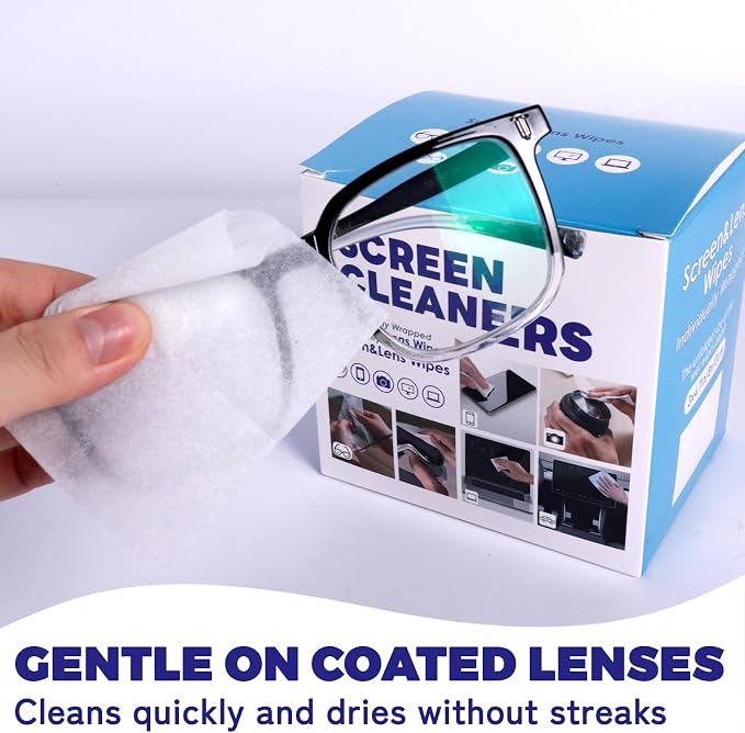 300 PCS Lens Cleaning Wipes for Glasses Cleaner Wipes for Phones, iPads, Eyeglasses, Sunglasses, Tablets, Laptops, Computers, Mirrors, Lens Wipes Individually Wrapped, 8 * 12cm