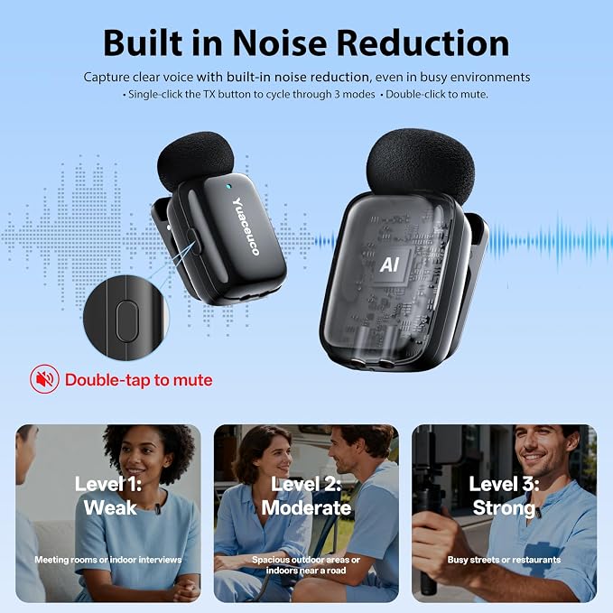 Mini Wireless Lavalier Microphone for iPhone ipad Android, Noise Reduction and Mute, 33h Charging Case, AI Voice Changer, 131FT Range, Mini Lapel Mic for Video Recording, Vlogging, YouTube