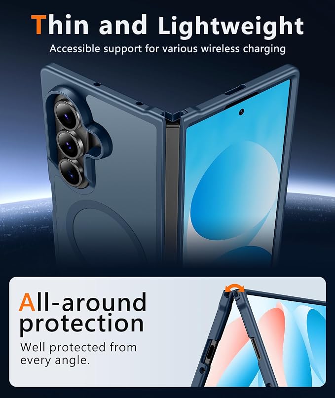 FNTCASE for Samsung Galaxy Z Fold7 Case: [Fit for Magsafe] [Screen Protector] Magnetic Translucent Matte, Military Grade Drop Protection, Shockproof Protective for Fold 7 Phone Cover (Blue 8.0 inch)