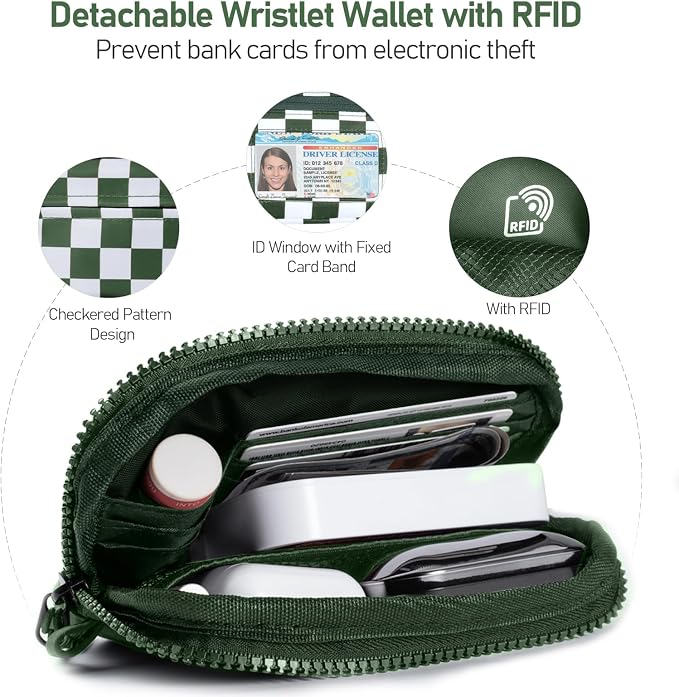Clip and Go Strap for Phone with Wallet Crossbody Phone Lanyard and Detachable Checkered Bag with ID Window and RFID Pouch for Daily Travel.