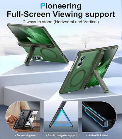 for Samsung Galaxy Z Fold 8 Case,[Compatible with MagSafe][Built-in HD Screen Protector & Kickstand][Hinge Protection] Translucent Matte Full-Body Shockproof Phone Case for Z Fold 8 Wide,Green