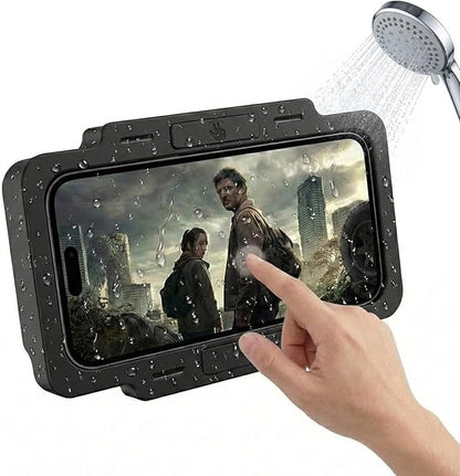 Shower Phone Holder Waterproof 360° Adjustable Rotating, Anti-Fog Touch Screen Wall Mount Phone Stand for Bathroom Mirror Bathtub Kitchen, Fits iPhone 17 16 15 Pro Max for 4-7" Cellphones Black