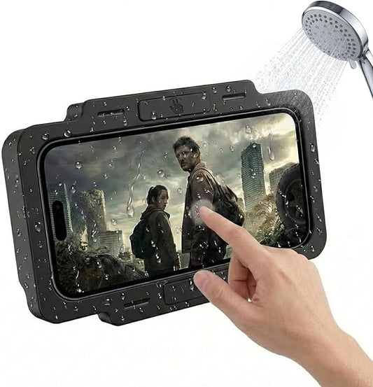 Shower Phone Holder Waterproof 360° Adjustable Rotating, Anti-Fog Touch Screen Wall Mount Phone Stand for Bathroom Mirror Bathtub Kitchen, Fits iPhone 17 16 15 Pro Max for 4-7" Cellphones Black