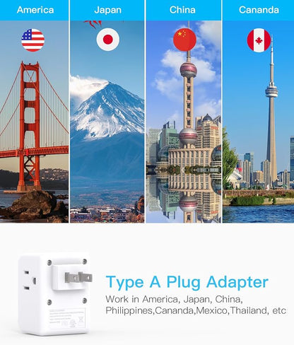 One Beat 2 Pack US to Japan Travel Plug Adapter, 2 Prong to 3 Prong Outlet Adapter with 3 Outlets 3 USB Ports(2 USB C), Type A Travel Essentials for USA to Japan, Canada, Mexico, Philippines, Peru