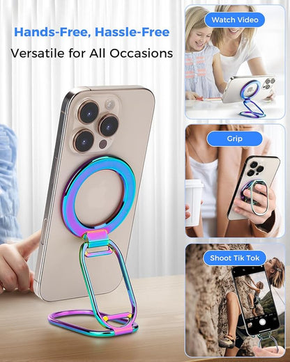 SUPERONE [2025 Upgraded] Mag Safe Phone Ring Holder, Adjustable Magnetic Kickstand & Removable Phone Grip Compatible with Wireless Charging Only for iPhone 17 & 16 & 15 & 14 & 13 Series (Colorful)