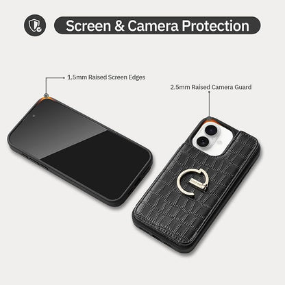 CUSTYPE Compatible with iPhone 17 Wallet Case with Card Holder,180°Ring Holder Kickstand Card Slots Case,PU Leather Protective Case for iPhone 17 6.3 inch-Black