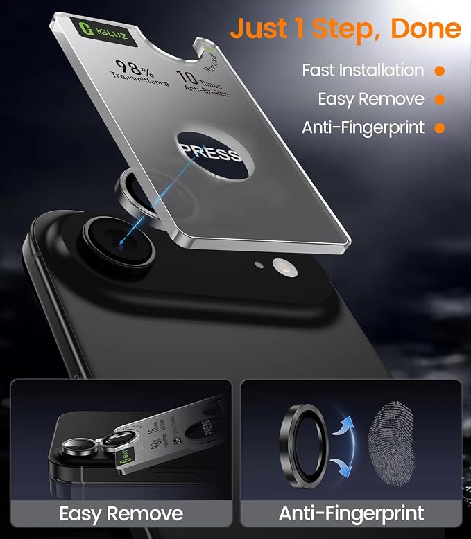 iGluz 2 Pack Anti-Reflection Camera Lens Protector for iPhone Air [98% Transmittance][1-Step Installation][Strong Adsorption] 9H Shatterproof Tempered Glass- Black