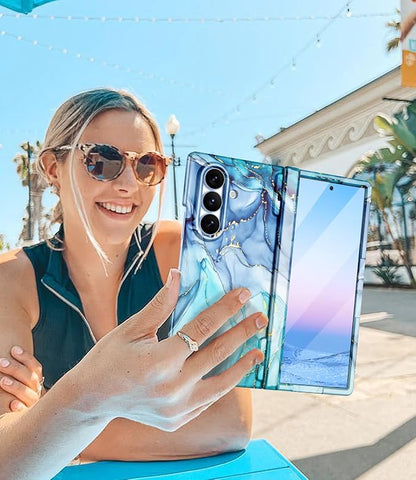 Btscase for Samsung Galaxy Z Fold 8 Ultra Case,Built in Front Screen Protector,[Compatible with MagSafe] Marble Hard PC Slim Shockproof Full Body Drop Protective Case for Z Fold 8 Ultra, Blue Cyan