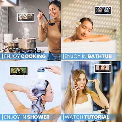 Shower Phone Case Holder Waterproof Upgraded Holder Wall Mount Bathroom TV Shower Gadget Shower Accessory Phone Mount iPhone Shower TV (White)