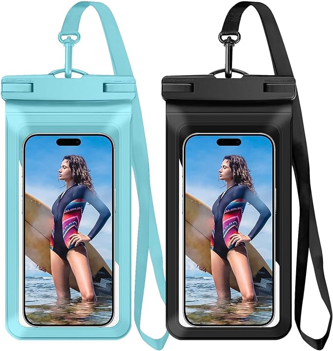 Waterproof Phone Case, with Inside Card Pack, IPX8 Under Water Phone Bag Compatible for iPhone 17/16/15/14/13/12 Pro Max Plus Cellphone Up to 8.3", Travel Essentials, 2 Pack-Black&Blue
