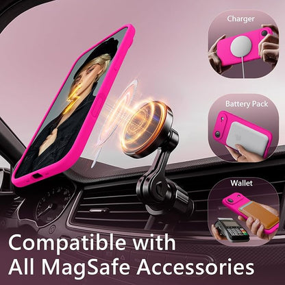 FireNova Magnetic for iPhone Air Case, Compatible with MagSafe, [Integrated Silicone Camera Control Button] [Camera Protection] Microfiber Lining Phone Case for iPhone 17 Air, 6.5", Hot Pink