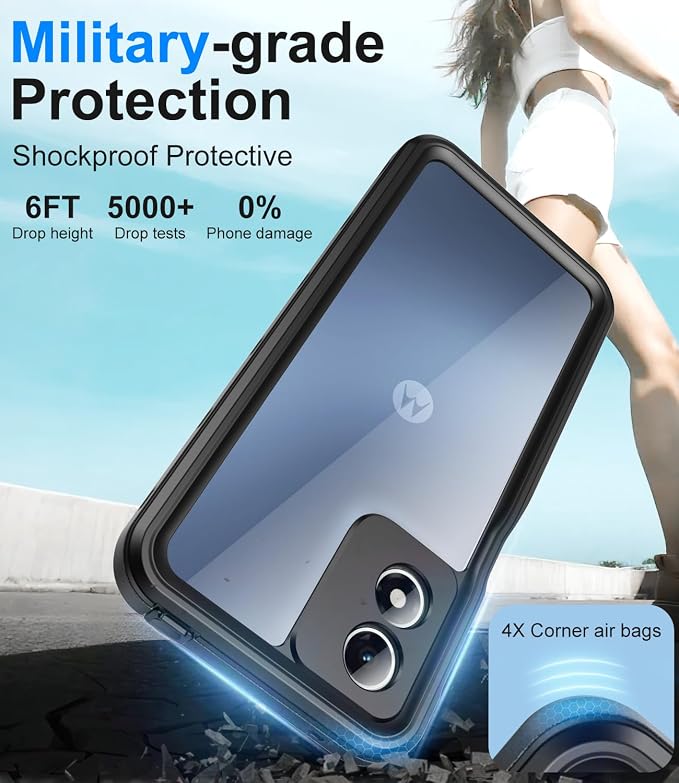 for Motorola Moto G Play 2024 Case, IP68 Waterproof with Built-in Screen Protector, Full Body Shockproof Dustproof Rugged Protective Phone Case for Moto G Play 2024 Black