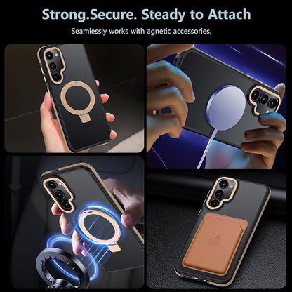 for Samsung Galaxy S24 Plus Case, Magnetic Adjustable Ring Stand [Fit for Magsafe], [Military-Grade Shockproof Protection] Phone Case with Kickstand&Ring Holder (Desert Gold)