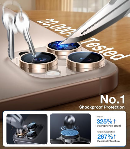 UltraGlass for iPhone 16 Pro Max/16 Pro Camera Lens Protector [NO.1 Military Grade Shatterproof] iPhone 16 Pro Max Camera Protector, 16 Pro Lens Cover [Longest Durable] Easy Install, Desert Titanium