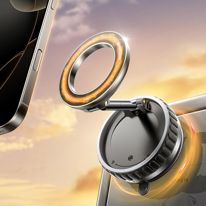 2026 Upgraded Vacuum Suction Phone Mount for Magsafe [109+LBS Strongest Suction], 360° Adjustable Foldable Magnetic Phone Holder for Your Car [24 N55 Stronger Magnets], for iPhone 17/16/15/14/13/12