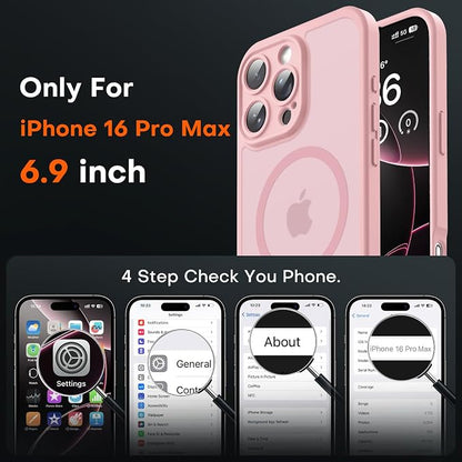 TOCOL for Phone 16 Pro Max Case, Compatible with Magsafe Charger, Full Camera Protection, Drop Protection, Translucent Matte Phone Case for iPhone 16 Pro Max 6.9 inch (Light Pink)