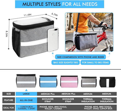 Bike Handlebar Bag - Front Basket with Bike Phone Mount, Bicycle Cooler Pouch Pack for Kids Girls Boys Men Women