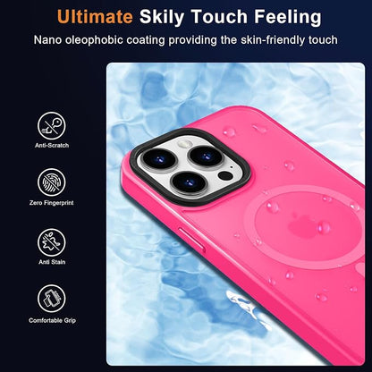 MOCCA Strong Magnetic for iPhone 15 Pro Max Case, [Compatible with Magsafe][13FT Military Drop Protection] Slim Translucent Matte Shockproof Case for iPhone 15 ProMax Case 6.7'' - Hot Pink