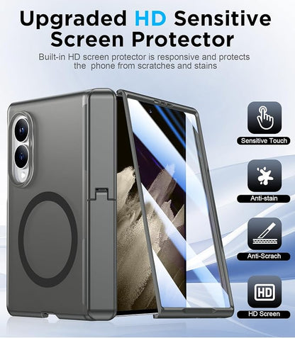 for Samsung Galaxy Z Fold 8 Case,[Compatible with MagSafe][Built-in HD Screen Protector & Kickstand][Hinge Protection] Translucent Matte Full-Body Shockproof Phone Case for Z Fold 8 Wide,Gray