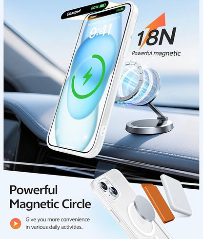FNTCASE for iPhone 15 Case: for iPhone 14 Case & iPhone 13 Case [Compatible with Magsafe] Translucent Matte Cases with [Screen Protector] Military Grade Shockproof Protective Phone Cover - White