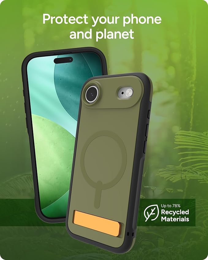 ZAGG Sedona Snap Case with Kickstand for iPhone Air - Green Sea Kelp, Drop Protection (13ft/4m), Multi-Layer Protection, with Camera Button, MagSafe Phone Case with Impact-Absorbing Bumpers