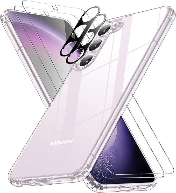SPIDERCASE Designed for Samsung Galaxy S23 Case, [10 FT Military Grade Drop Protection], 2 Pack [Tempered Glass Screen Protector+Camera Lens Protector] Heavy Duty Shockproof Case, Clear