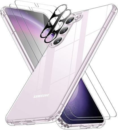 SPIDERCASE Designed for Samsung Galaxy S23 Case, [10 FT Military Grade Drop Protection], 2 Pack [Tempered Glass Screen Protector+Camera Lens Protector] Heavy Duty Shockproof Case, Clear