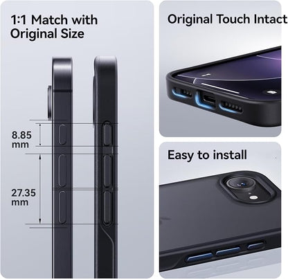 CASEKOO Armor Shockproof for iPhone 17e/ 16e case [16FT Military Grade Protection] Slim Translucent Matte Protective Phone Case Anti-Fingerprint Thin Slim Hard Cover for iPhone 17e/16e 6.1'', Black