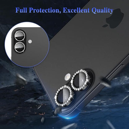 ShinKin Camera Lens Protector for iPhone 17, Glitter Camera Cover, 9H Tempered Glass Individual Metal Ring Camera Protector for iPhone 17 (Diamond - Black)