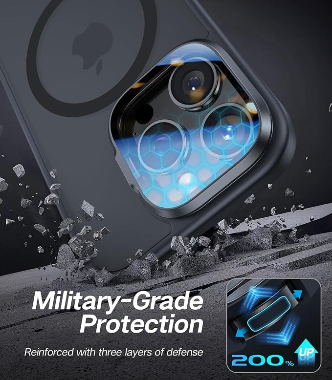 [Upgraded] for iPhone 16 Pro Max Case with Camera Cover Stand [Fit for MagSafe][9H Camera Lens Protector] Mil-Grade Protection Translucent Magnetic iPhone 16 Pro Max Phone Case, Black