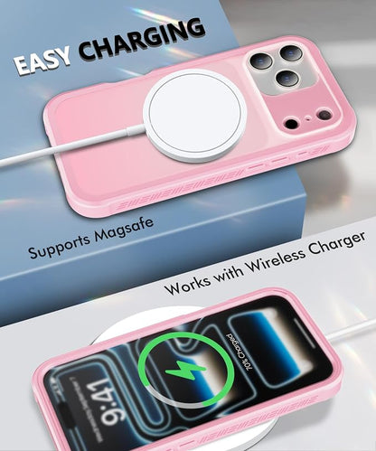 Compatible with iPhone 17 Pro Case Pink, Built-in Screen Protector, [Compatible with MagSafe] Full Body Rugged Phone Case, Shockproof Protective Magnetic Cover for 17Pro 6.3" (Pink)