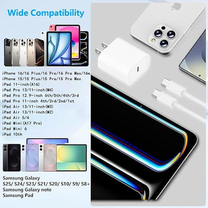 iPhone 17 16 Charger,2Pack USB C Fast Charger Apple Charge Type C Fast Charging Block&6FT USB C to C Woven Cable Cord for iPhone 17 Pro Max/17 Pro/Air/16 Plus/16E/15 Series/iPad Pro/Air/Mini