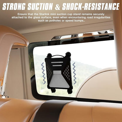 ACOVE Suction Car Cup Mount for Starlink-Mini,2-in-1 Satellite Dish Mounts Protective Silicone Case & Strong Suction Cup Stable Satellite Signal with Hook & Handle for Car Window/RVs/Road Trips,Black