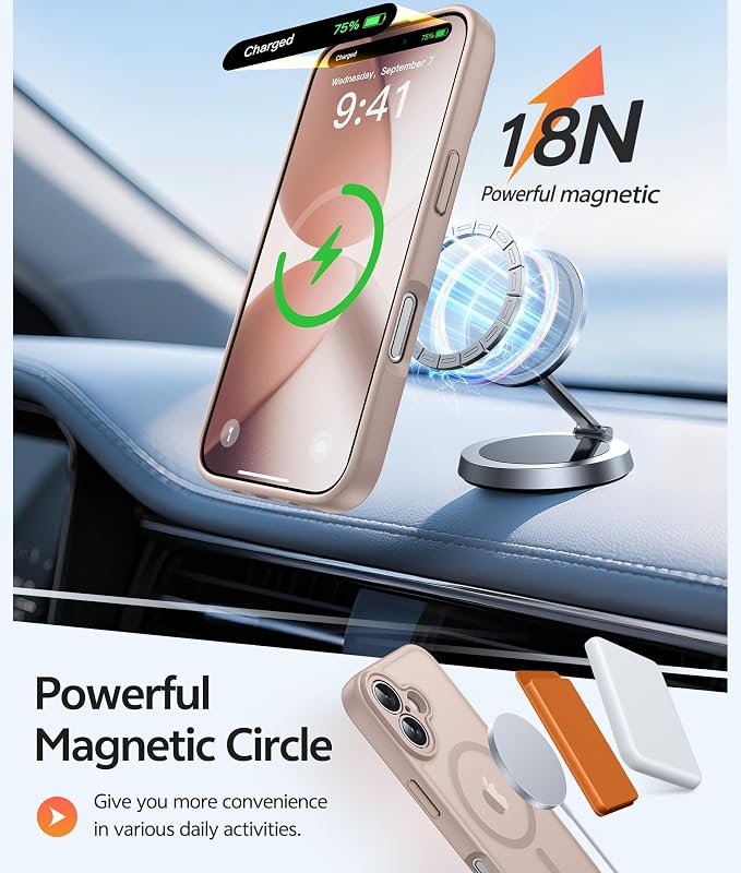 FNTCASE for iPhone 17 Case: [Compatible with Magsafe] Translucent Matte Cases with [Full Camera Protection] [Screen Protector] Military Grade Shockproof Protective Phone Cover - Desert Gold