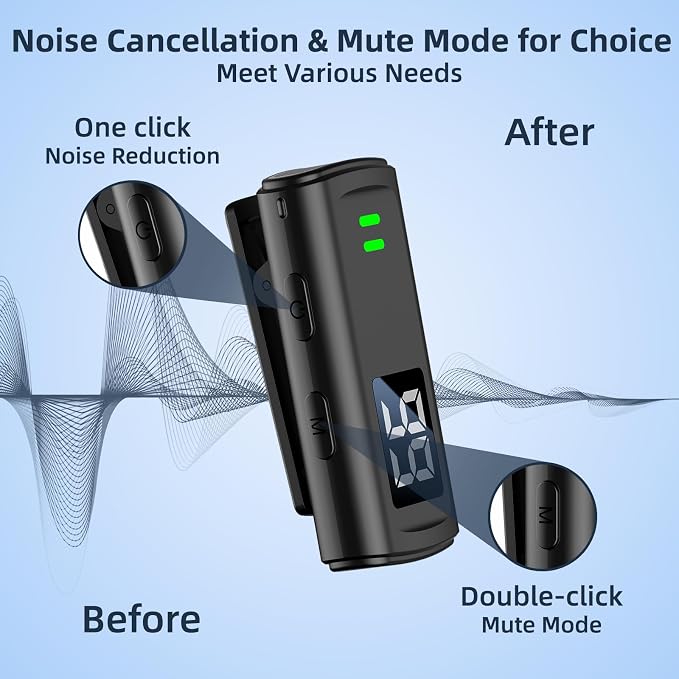 Wireless Lavalier Microphone for iPhone 16 - USB C Phone Microphone for Video Recording with Noise Reduction Mini Mics 35H Charging Case 75FT Transmission