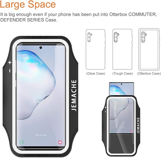 Galaxy S25 S24 Ultra Armband, JEMACHE Gym Workouts Running Phone Arm Band for Samsung Galaxy S22/S23/S24/S25 Ultra Fits Otterbox Defender Case