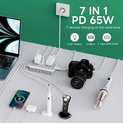 Voltage Converter US to Europe for Curling Iron and Hair Straighteners, PD 65W Fasting Charging Power Converter for European Travel Plug Adapter with Type C G A T for 200+ Countries (White)