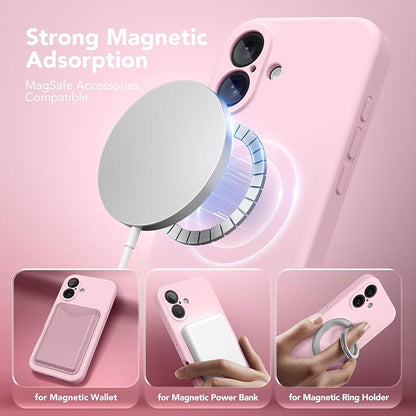 Magnetic for iPhone 16 Plus Case, Compatible with MagSafe, [Full Camera Protection][Screen Protector] Silicone Shockproof Protective Phone Case for iPhone 16 Plus 6.7", Chalk Pink