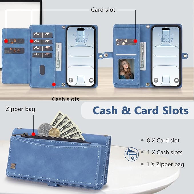 Wallet Case for iPhone Air with Card Holder/Crossbody Wallet/Strap,[RFID Blocking][Magnetic] PU Leather Phone Case for iPhone Air,6.5 in,Dream Sky Blue