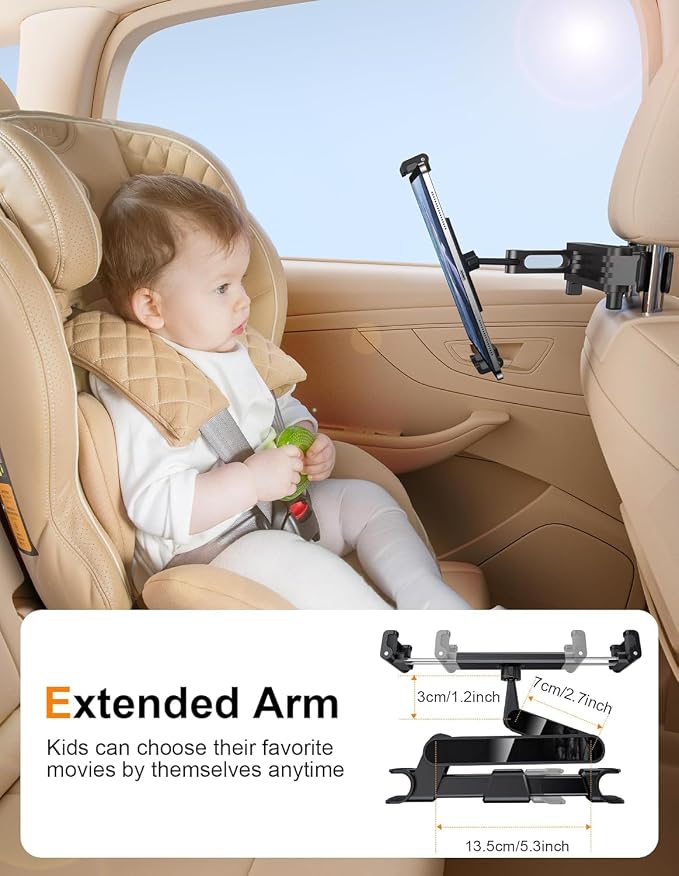 360° Rotating Car Headrest Mount - iPad Holder for Car, Compatible with 5.5-18.4" iPad/iPhone/Samsung Tablets - Adjustable Stand for Backseat Entertainment on Long Drives & Travel