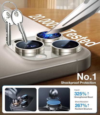 UltraGlass for iPhone 16 Pro Max/16 Pro Camera Lens Protector [NO.1 Military Grade Shatterproof] iPhone 16 Pro Max Camera Protector, 16 Pro Lens Cover [Longest Durable] Easy Install, Natural Titanium