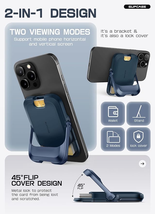 SUPCASE for MagSafe Wallet with Stand, Magnetic Wallet for Men Women, [Hold 6 Cards] [RFID Blocking] [Strong Magnetic Lock] Phone Stand Card Holder for iPhone 17/16/15/14/13/12 Series, Midnight Blue