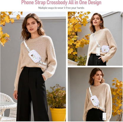 Clip and Go Strap for Phone with Wallet Crossbody Phone Lanyard and Detachable Checkered Bag with ID Window and RFID Pouch for Daily Travel. Bow