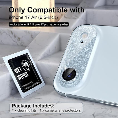 Choiche Compatible for iPhone 17 Air Camera Lens Protector, Bling Camera Cover with 9H Tempered Glass Lens Screen Protector Metal Ring Decoration Accessories 6.5-inch (Glitter-Sky Blue)